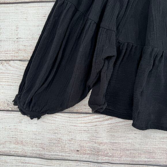 Free People Oversized Boxy Peplum Top Blouse Womens XS Black Rough Hem - Picture 8 of 12